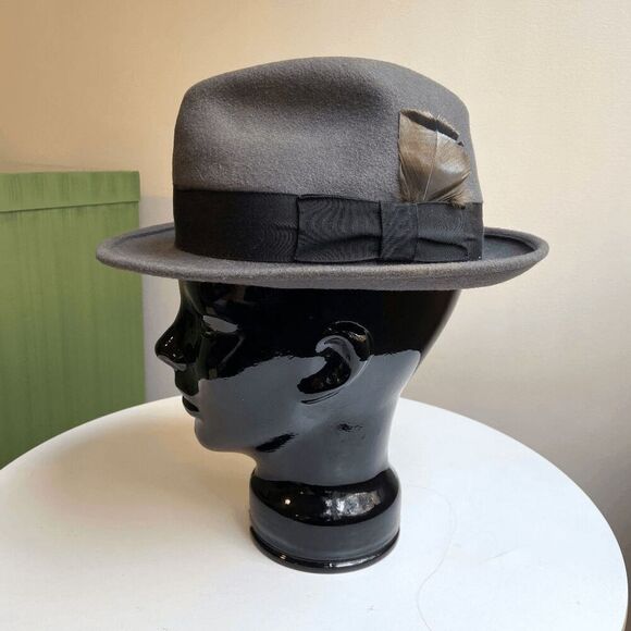 Vintage 1940s - 1950s Bollman USA Botany 500 Light Grey 100% Wool Fedora - Picture 11 of 12